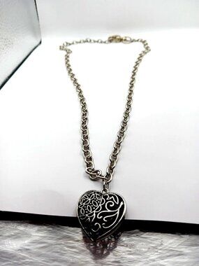 Gothic Black + Silver Heart Pendant with Chain 21Inches Long